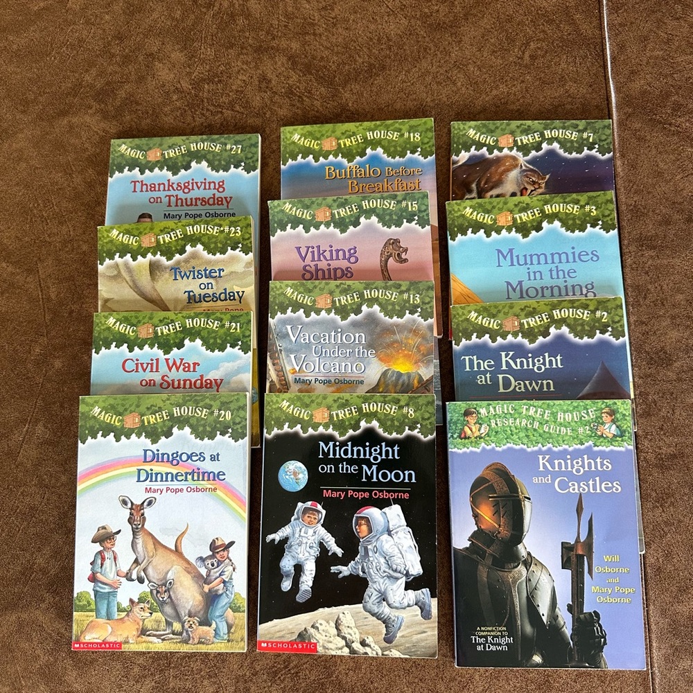 Set of 12 Magic Tree House Books and Research Book on Knights and Castles.